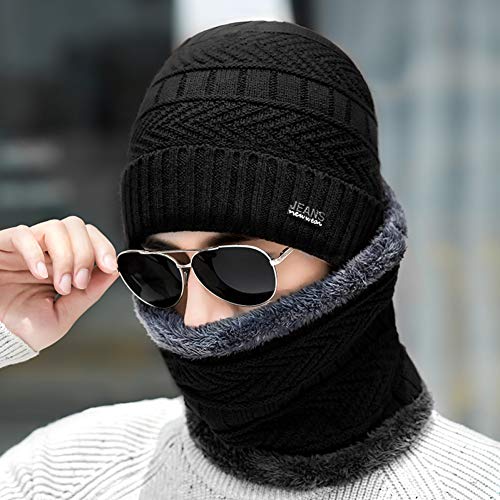 Bonnet tricoté hiver pour homme en coton épais doublé résistant au froid