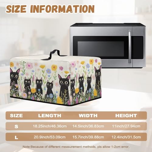 Image of Countertop Oven Cover Protective Toaster Oven Dust Cover Decorative Small Kitchen Appliance Protector for Countertop Decor, L, Cartoon Black Cat Daisy Flower