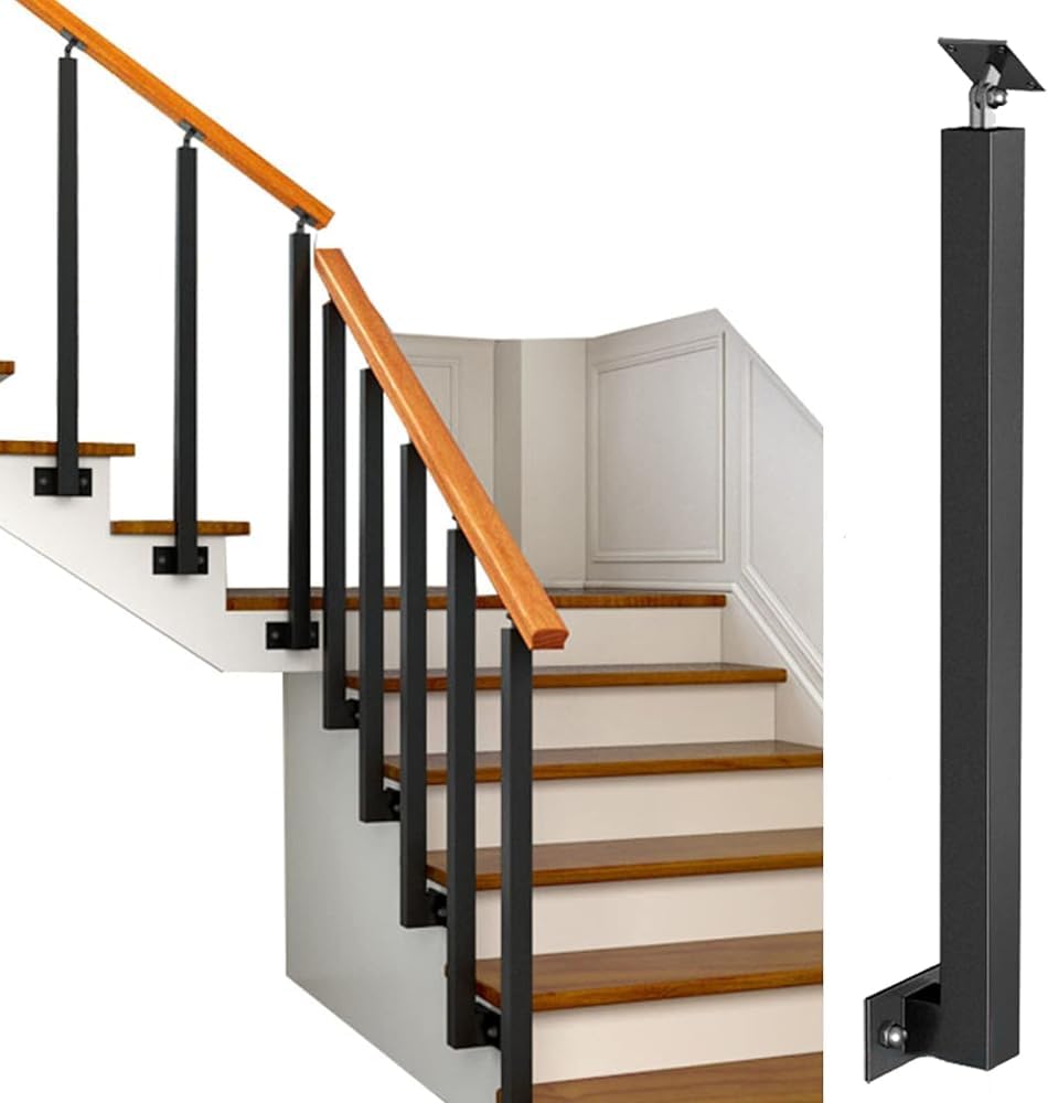 Lqsybhd 1 Pack 270° Adjustable Stairs Banister Spindle Post, Side Mount Handrail Railing Post With Installation Kit, Black Wrought Iron For Villa Balcony Stairs Fence(Size:85cm/33.5Inch,Color:1 Pack)
