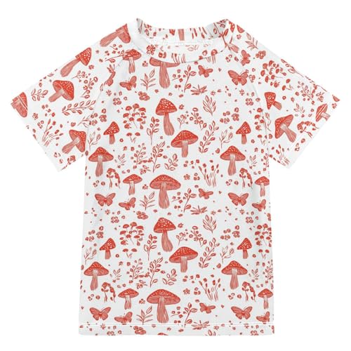 Girls Bathing Suit Short Sleeve Swimsuit Kids Girls 3T Red Mushrooms Inonotus Obliquus