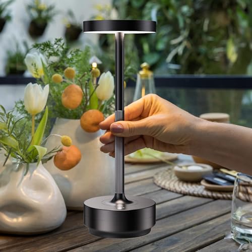 SAKRINGT 2 Pack Rechargeable Cordless Table Lamp - Battery Operated LED Portable Table Light with 3 Color Stepless Dimming, Memory Function - IP54 Waterproof for Outdoor, Restaurant, Patio, Camping