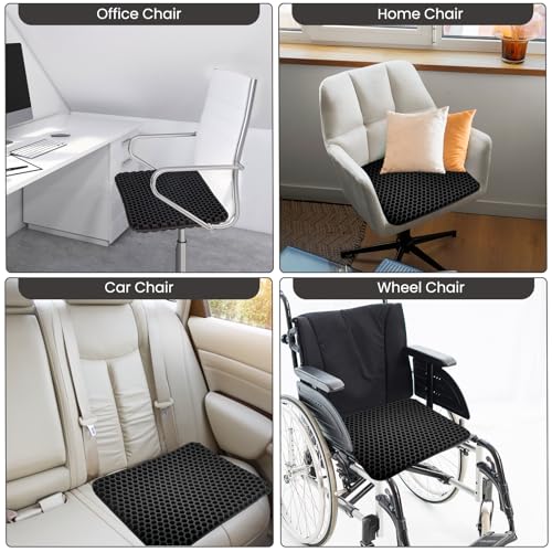 Deyikeji Gel Sitzkissen für Bürostuhl, Auto und Rollstuhl, weich und atmungsaktiv, mit abnehmbarem maschinenwaschbarem rutschfestem Bezug, für langanhaltenden Komfort (Schwarz, 44 * 39 * 4)
