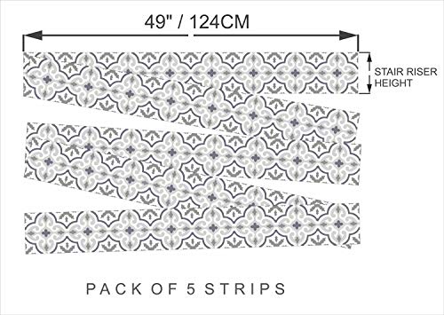 Valencia Peel And Stick Stair Riser Strip, Vinyl Decal Self-Adhesive - Removable & Waterproof Decorative Diy Murals For Stair Renovation - Diy Home Decor Pack Of 5 Strips (6" X 49") #TOP3