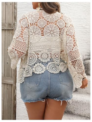 SHENHE Women's Plus Size Hollow Out Cardigan Lightweight Sheer Tie Front Boho Kimono3