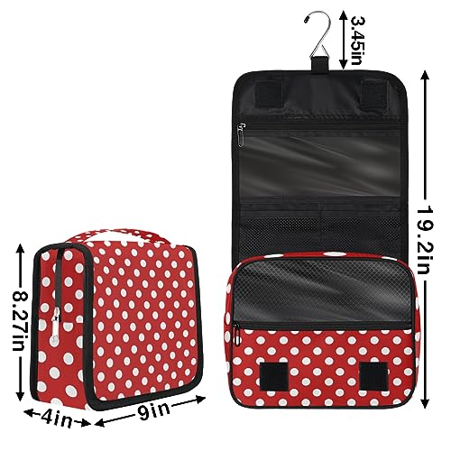 cfpolar Red Polka Dot Travel Toiletry Bag with Hanging Hook, Waterproof Toiletries Travel Bag for Women Girls, Portable Make Up Bag Organizer, Hanging Case Cosmetics Bags for Bathroom4