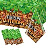 Hallswl 3Pcs Pixel Theme Tablecloth Birthday Party Decorations, Miner Game Plastic Table Cloth Disposable Rectangle Table Cover for Video Game Party Supplies, 54 X 108 Inch