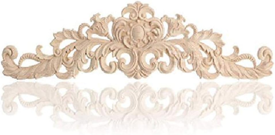 Sabcase Wood Carved Long Onlay Applique Unpainted Frame Door Decor European Style Applique Home Decor Frame Corner Onlay Unpainted Furniture