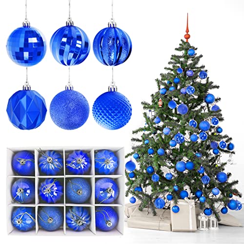 Yisscen Weihnachtskugeln Baumschmuck 12 Stück Weihnachtskugeln Blau Kunststoff, Christbaumkuge, Weihnachtsdeko Weihnachtsbaumkugeln, Dekokugeln für Weihnachten, Party, Hochzeitsfest, ø 6 cm