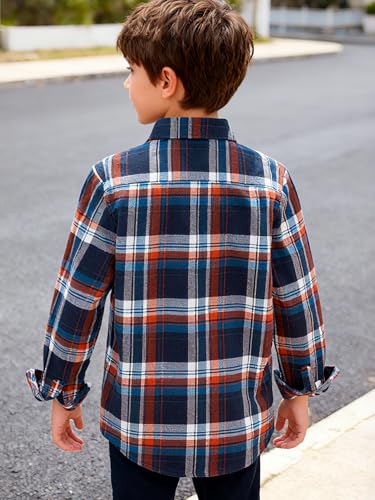 Image of Yoimira Boys Flannel Shirts Kids Long Sleeve Plaid Tops Casual Button Down Shirt Western Plaid Jacket