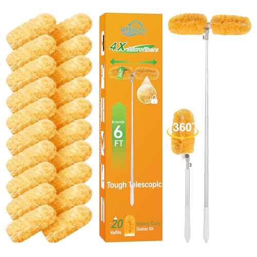 6 ft Extendable Duster Handle with 20 Pcs, 360° Heavy Duty Duster Refills Kit for Swiffer, 4X