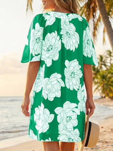 Image of Wenrine Womens Flutter Short Sleeve Mini Dress Casual V Neck Loose Flowy Summer Dresses