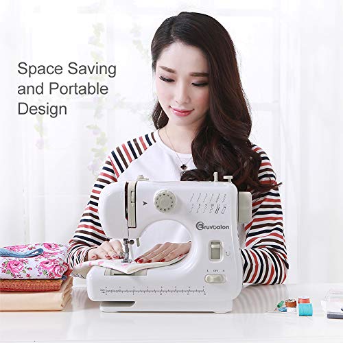Bruvoalon Sewing Machine, Portable Mini Crafting Mending Machine Household, 12 Built-in Stitches, 2 Speeds Double Thread, Foot Pedal, Accessory Kit for Clothing, Beginners, DIY (Gray)