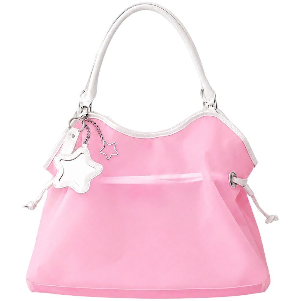 Fituenly Y2K Star Hobo Bag, Candy Color Transparent PVC Shoulder Handbag with Drawstring, Versatile Tote for Travel Shopping