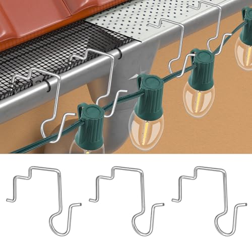 Tryly 50PCS Gutter Clips for Hanging Outdoor Lights, Gutter Guards Christmas Light Hooks Clips, Stainless Steel Gutter Hooks for Outdoor Halloween Christmas Lights (50)