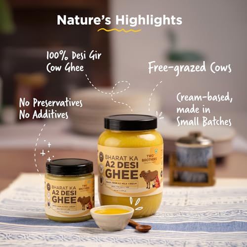 Image of Two Brothers Organic Farms Bharat ka Desi Ghee 1 L | Danedaar Ghee made from Desi Gir Cow milk cream | Grass-fed Desi Gir Cows | Premium Desi Ghee | Handcrafted in Small Batches