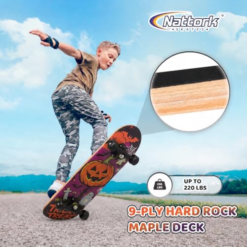 Image of Nattork 31 Inch Complete Skateboard, Standard Skateboards for Beginners, Wood 9 Layer Canadian Maple Trick Skate Boards for Boys Girls Youth Teens Adults