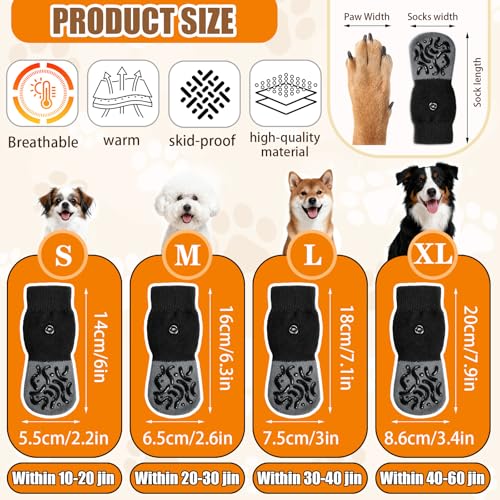Rutschfeste Hundesocken Anti Rutsch,2 Paar Anti-Rutsch Socken für Hunde,Hundesocken für Hunde mit Verstellbaren Riemen Antirutschsocken Hund für Kratzern/Hitze/Kälte für kleine, mittlere,Große (S)