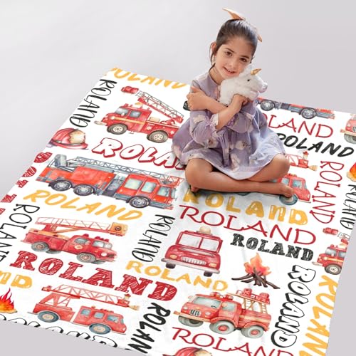 Image of Fire Trucks Firefighter Custom Blanket Gifts Personalized Fire Trucks Throw Blankets for Boys Girls Super Soft Fleece Flannel Air Conditioning Blanket for Couch Bed 80x60 in for Adult