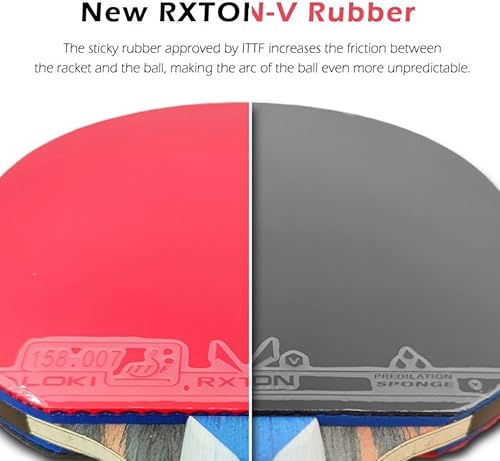 Miniatura 4 de Loki - Raqueta de tenis de mesa de 7 estrellas profesional, ofensiva, goma adhesiva aprobada por la ITTF, 5 madera + 2 cuchillas de carbono