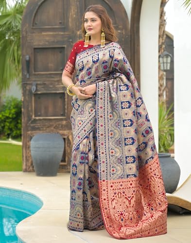 Image of SIRIL Women's Banarasi Weaving Soft Silk Saree With Unstitched Blouse Piece(4791S141 Green)