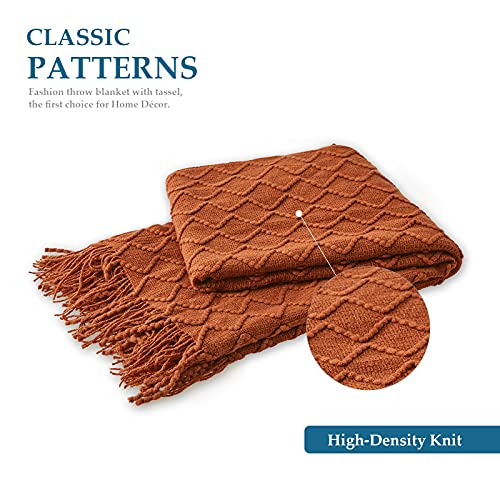 Sunstyle Home Rust Throw Blanket For Couch 50 X 60 Inches - Decorative Knitted Summer Blankets With Tassels - Soft Lightweight Woven Textured Solid Farmhouse Throw For All Seasons #TOP1