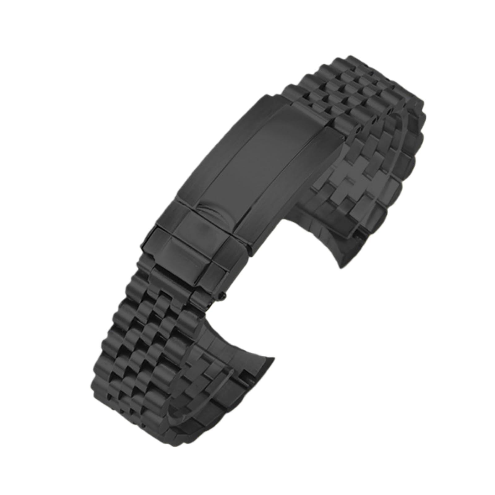 Bransoleta Zegarkowa 5 Ogniw Stal Nierdzewna Zakrzywione Końce Zapięcie Zatrzaskowe 20mm Męska Metalowa - Czarny B 20MM