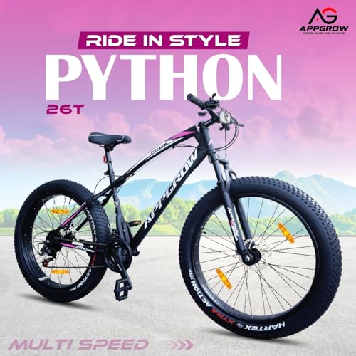 Image of Python Fat Bike 26T Multi Speed Bike | Front Suspension & Disc Brake | Lightweight Magnesium Wheel | Age Group: 10+ Years | (Frame: 18 Inches) (Black)