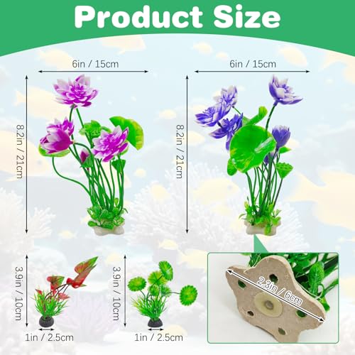 Image of Hamiledyi 2 Pcs Artificial Lotus Flowers with Small Artificial Seaweed Plants Fish Tank Plastic Plants Decorations Purple and White-Purple Blossoms Artificial Water Plants Perfect for Aquarium Decor