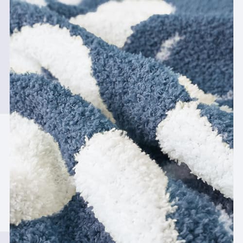 Image of Ultra Soft Cozy Happy Smiling Face Checkered Knitted Throw Blanket Fluffy Microfiber Checkerboard Bed Blanket Lightweight Both Sides Blanket for Couch Sofa Bed (Smile Blue, Throw 50 inchx60 inch)