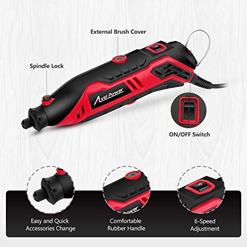 AVID POWER Rotary Tool with Flex Shaft 1.0 Amp Electric Rotary Tool, 6 Variable Speeds, 107 Pieces Rotary Tool Accessories & Carrying Case for Grinding, Cutting, Carving and Sanding - Red