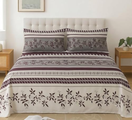 Image of IVAZA 240 TC Soft Ezyption Cotton Floral Print King Size Bedsheet - with 2 Pillow Covers, Hypoallergenic, Brethable, (Size- 90 x 90 Inch) Wine Floral
