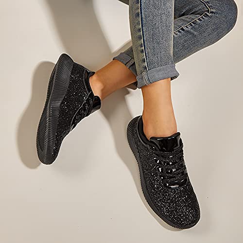 Image of BELOS Women's Glitter Shoes Sparkly Lightweight Metallic Sequins Tennis Shoes Casual Retro Braided Walking Shoes