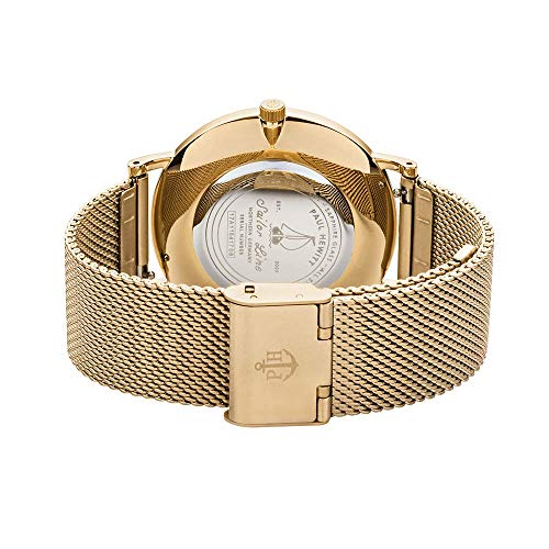 PAUL HEWITT Armbanduhr Edelstahl Sailor Line Blue Lagoon (Damen und Herren) - Uhr mit Edelstahlarmband (Gold), Goldene Armbanduhr, blaues Ziffernblatt – Bild 3