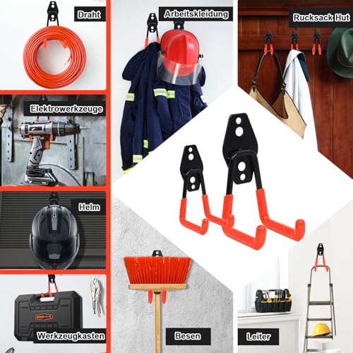 SBGGRL15 Stück Garagenwandhaken, Schwere Doppelwandhaken, Werkzeughalter zum Aufhängen von Gartengeräten, Garagenaufbewahrung, Leitern, Fahrrädern, Werkstatt, Orange