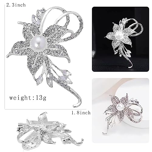 Image of Crystal Pearl Flower Brooches Pins Fashion Beautiful Created Rhinestone Floral Brooch Good Idea for Party Dance Wedding Banquet for Elegant Women Girl
