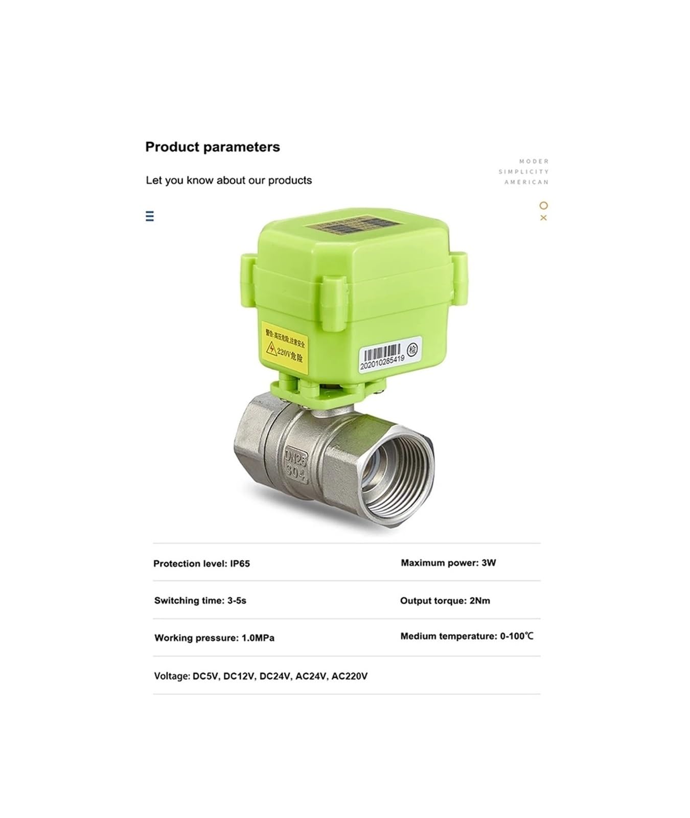Valvola a Sfera elettrica a in Acciaio Inossidabile con azionamento 1/2 "3/4" 1 "Valvola a motorizzata IP65 Acqua AC/DC 12V 24V 220V(45724,DC12-XY-03)