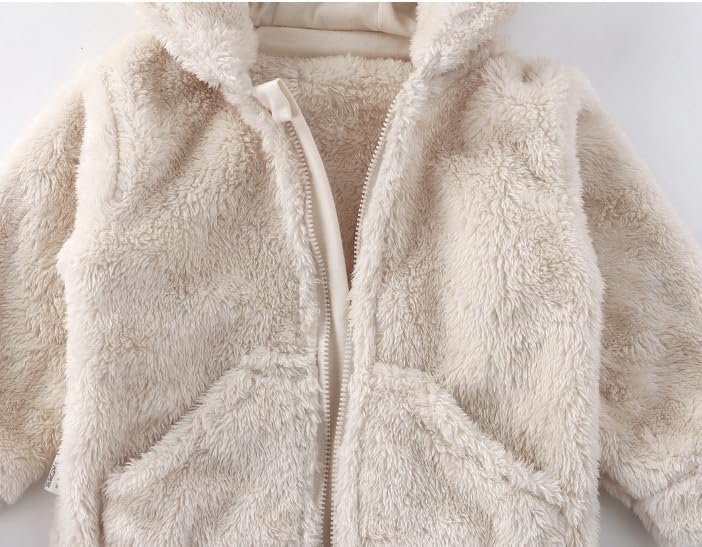 Baby Toddler Boys Girls Fuzzy Fleece Jacket Full-Zip Polar Winter Warm Coats Faux Fur Outwear - Image 4