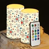 Luarisgur Stars American Flag Flameless Candles Independence Day Candles Battery Operated Candles with Remote Control Color Changing LED Pillar Candles for Dining Room Bedroom Home Decorations