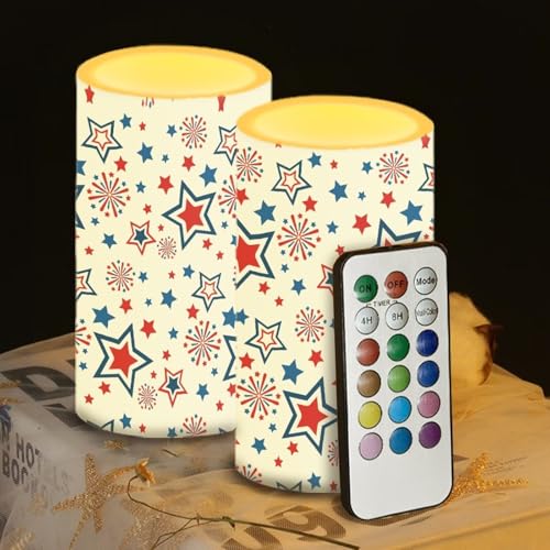 Luarisgur Stars American Flag Flameless Candles Independence Day Candles Battery Operated Candles with Remote Control Color Changing LED Pillar Candles for Dining Room Bedroom Home Decorations