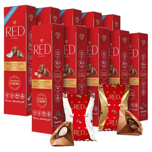 Red Delight Milk Chocolate Diamond Truffles Variety Pack, 1.55 Oz, Pack Of 10 Chocolate Truffles With Smooth Coconut And Nut Fillings - Kosher & No Added Sugar cover
