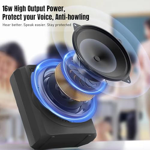 Image of SHIDU S617 Mini Wireless Voice Amplifier with Wireless Headset,16W Speaker, Mute Function, Bluetooth 5.0, AUX Input & Type C Charging Port for Teachers Tour Guides Coaches Classroom Meeting|Black