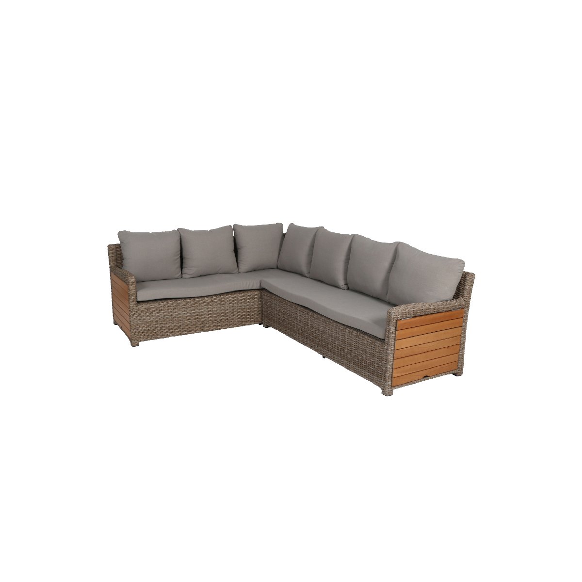greemotion Salon de Jardin Terrasse Verona en Résine Tressée et Bois d’Acacia 100% FSC, Canapé d’Angle Gris 7 Places, Ensemble de Jardin Modulable avec 1 Table de Jardin, 1 Tabouret et 2 Canapés