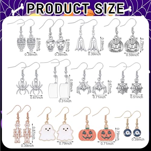 24 Pairs Halloween Earrings Gift Set Bulks for Women Spider Web Pumpkin Ghost Bat Skeleton Dangle Earrings with 24 Wish Card and 24 Organza Bags for Halloween Accessories Costume Party Favors Jewelry2