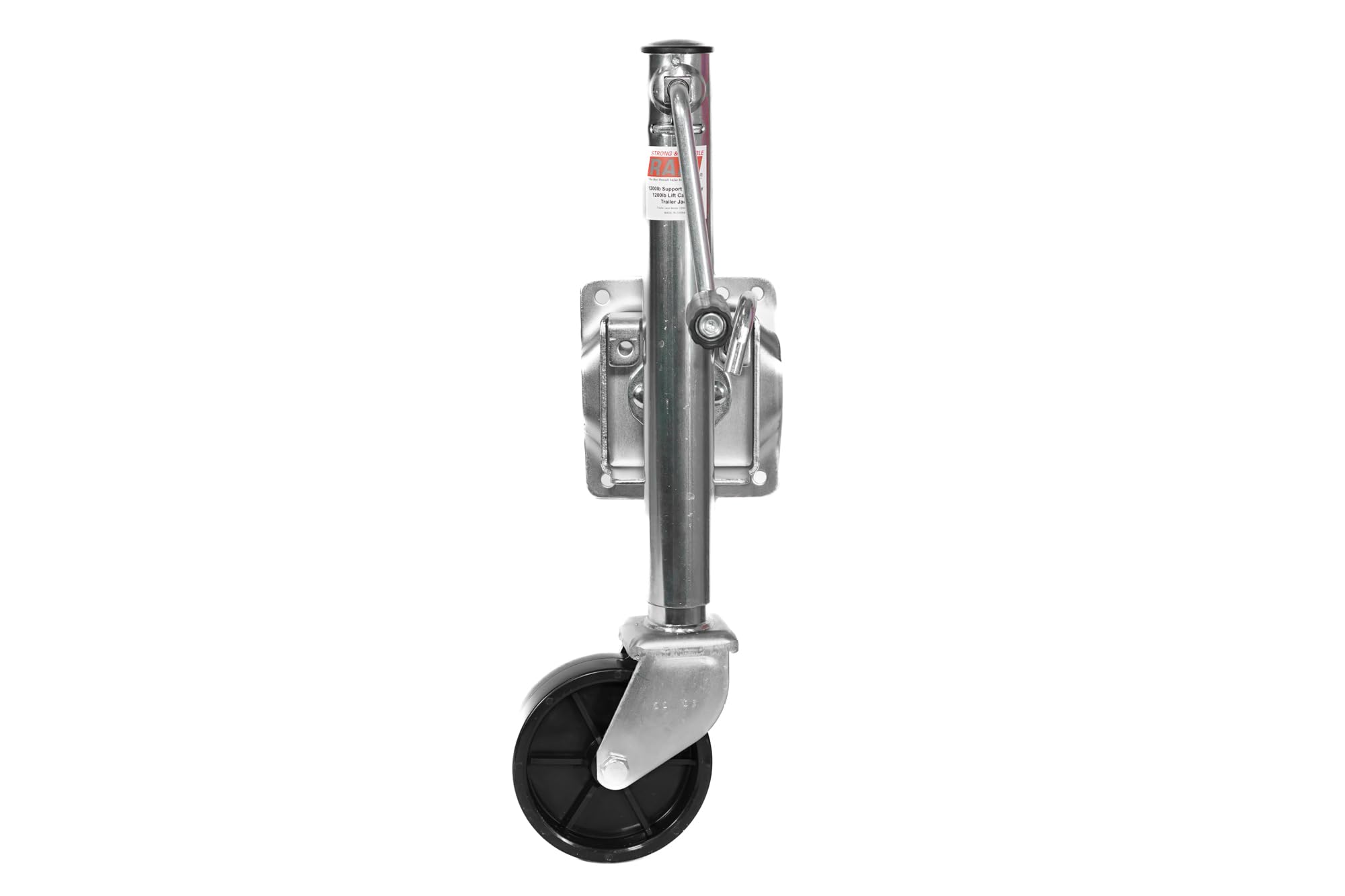 1,200 lbs. Capacity RAM sidewind Bolt-on Swivel Trailer Jack zinc Coated with 6" Caster.