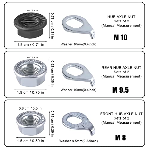image for SAVITA 12pcs Carbon Steel Bike Wheel Flanged Axle Nut Kit, M8/M9.5/M10