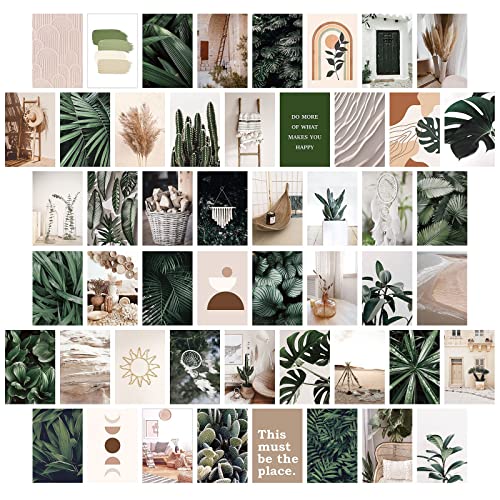 Kit de Collage de Pared Verde 50 Piezas Kit de Collage de Pared de Decoración Kit Estético para Pegar Paredes Collage de Pared Estética para Decoración de Habitación, Dormitorio, Dormitorio Cover