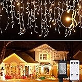 Brightown Icicle Lights Outdoor, 40 FT 432 LED 8 Modes Icicle Christmas Lights with 81 Drops, Icicle String Lights with Remote &Timer, Waterproof Fairy Lights for Indoor Tree House Decor, Warm White