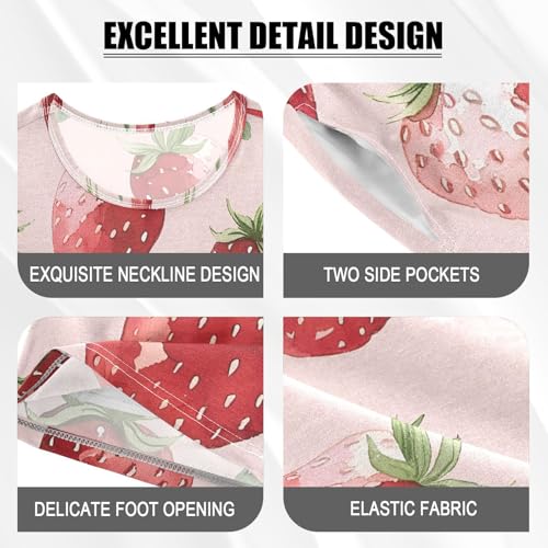 ALAZA Strawberry Watercolor Hipster Pajamas Set Short Sleeve Cotton Sleepwear Summer Pjs 2 Piece 5-14Y4