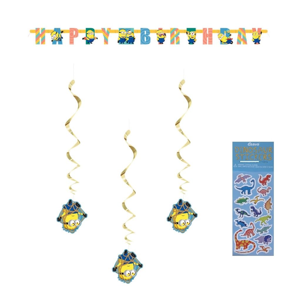 Despicable Me Birthday Party Supplies Bundle Pack includes Happy Birthday Banner and Hanging Decorations