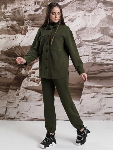 Image of Tokyo Talkies Women's Long Sleeves Shirt Collar Self Design Co-Ords|Co-Ords | Stylish Co-Ords | Casual Co-Ords